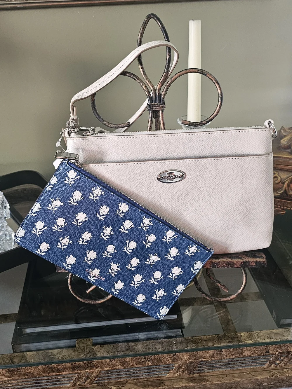Coach  Crossbody Wristlet with Blue Accent